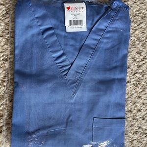 AllHeart Basic Unixsex Blue V-neck Short Sleeve Scrubs